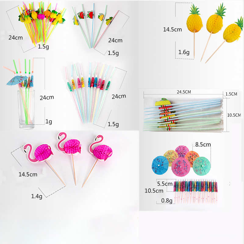 10pcs Cocktail Decorative Garnishes Umbrella Bamboo Stick Summer Tropical Luau Party Hawaiian Beach Theme Flamingo Party Decor