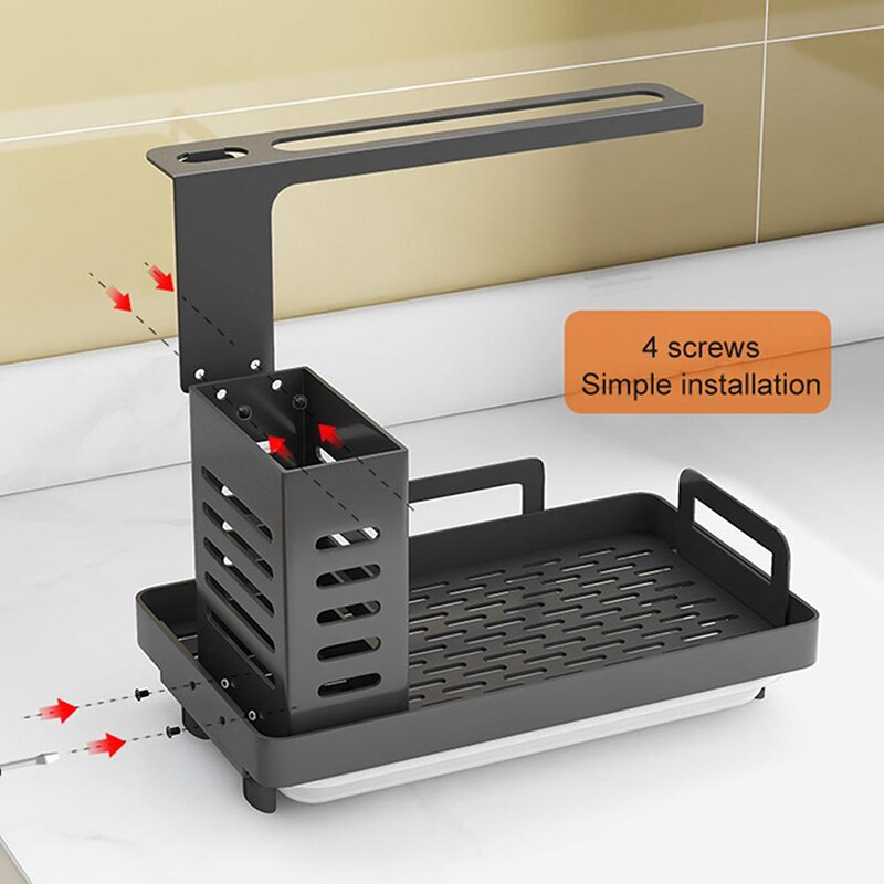 Porte-éponge en acier inoxydable, support de brosse à savon, évier de cuisine, caddie organisateur avec bac de vidange, support de séchage de cuisine Premium
