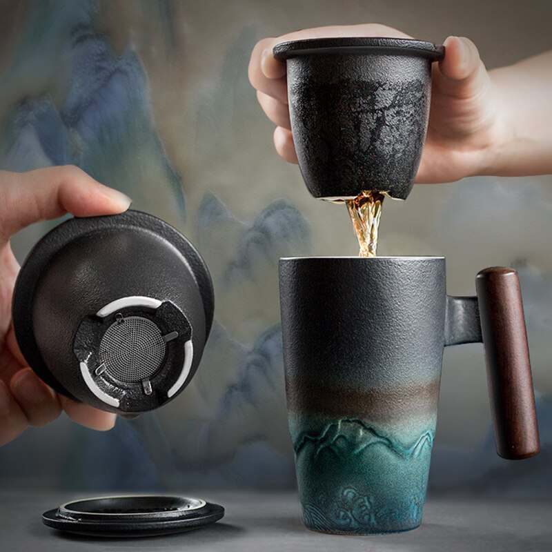 Keramisk filter te kop håndlavet krus kontor tekop med låg blå kopper og krus dehua skønhedsglaseret retro kop kaffe