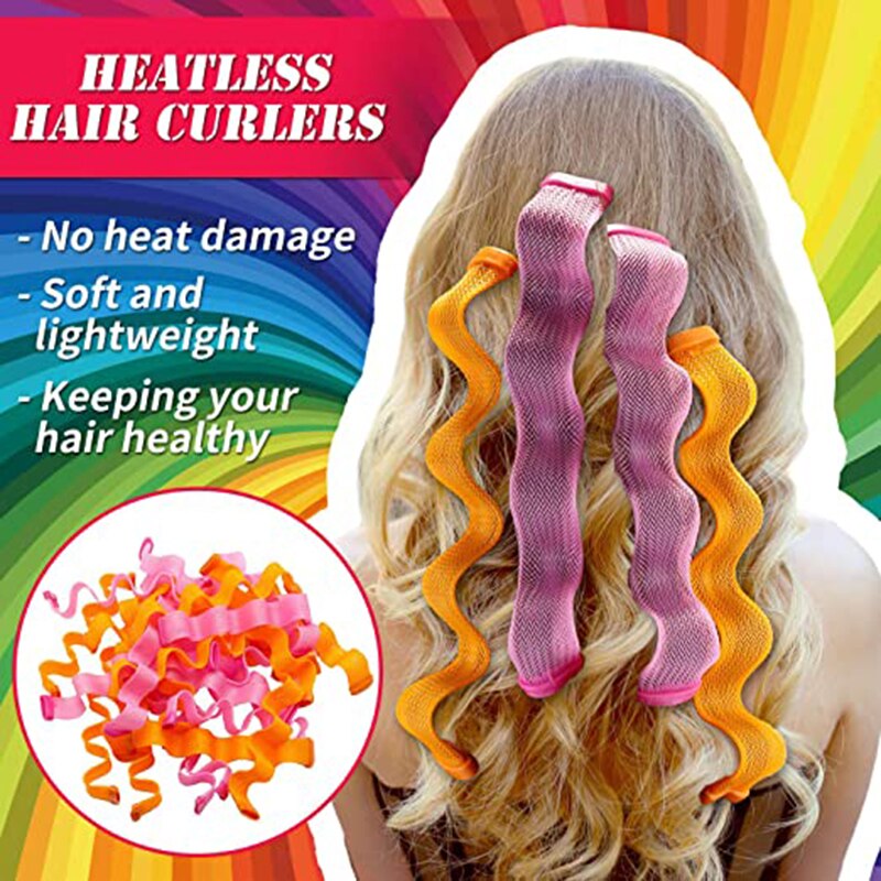 12 stk 25cm krøller spiral krøller ingen hedebølge hår krøller styling kit spiral krøller med 2 stk styling kroge