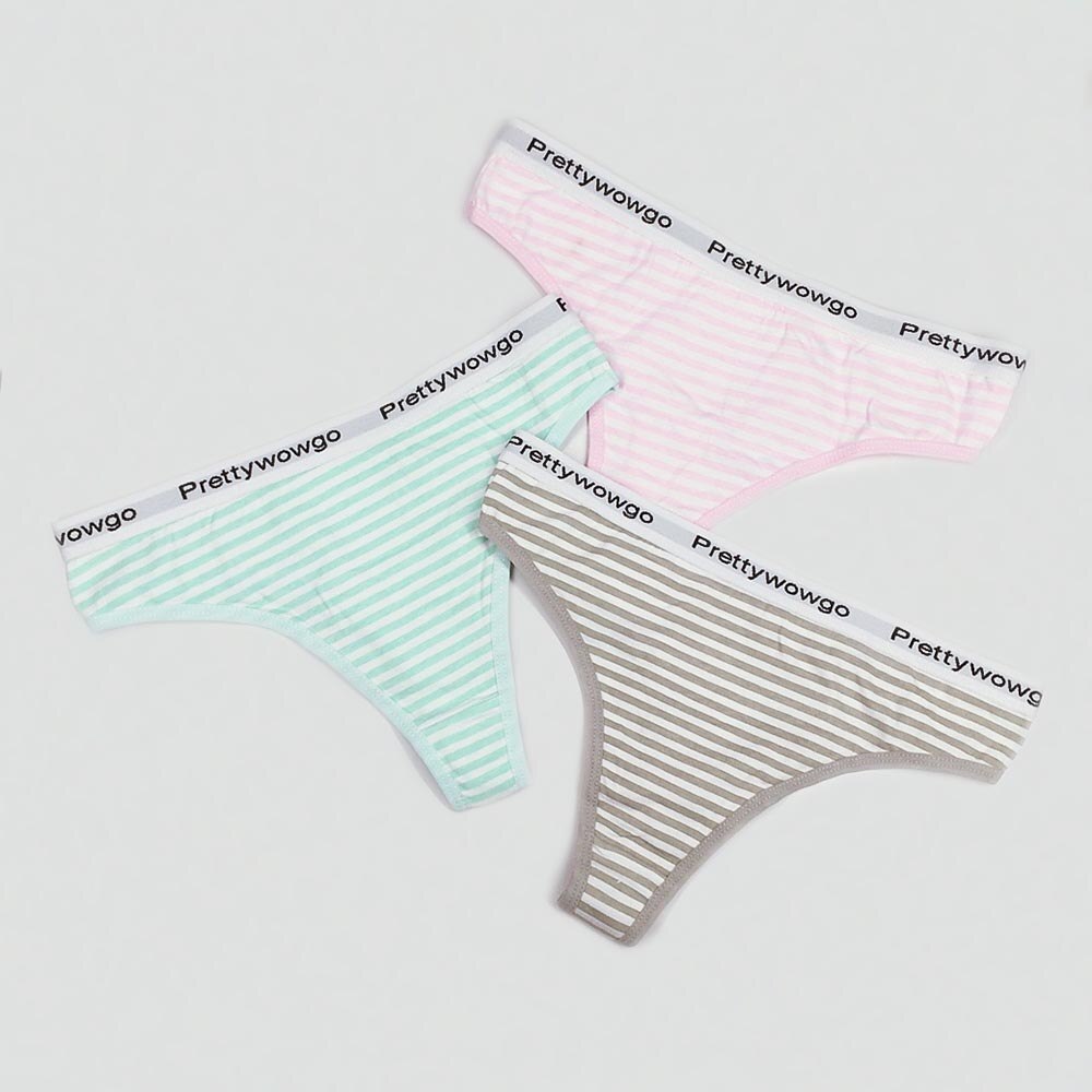 3 Pcs / Lot Sexy Woman Thong Cotton Striped G String Panties 9008