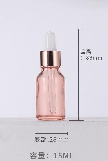 5-100ml rose guld pink flaske glas aromaterapi flydende dråber essentiel grundlæggende massage olie pipette genopfyldelige flasker: 15ml