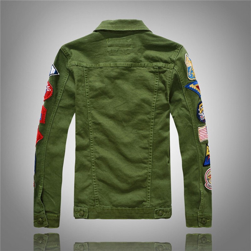 Streetwear punk stil herre jakke hvid grøn farve patches splejset hip hop denim jakke herre bomber jakker frakke homme