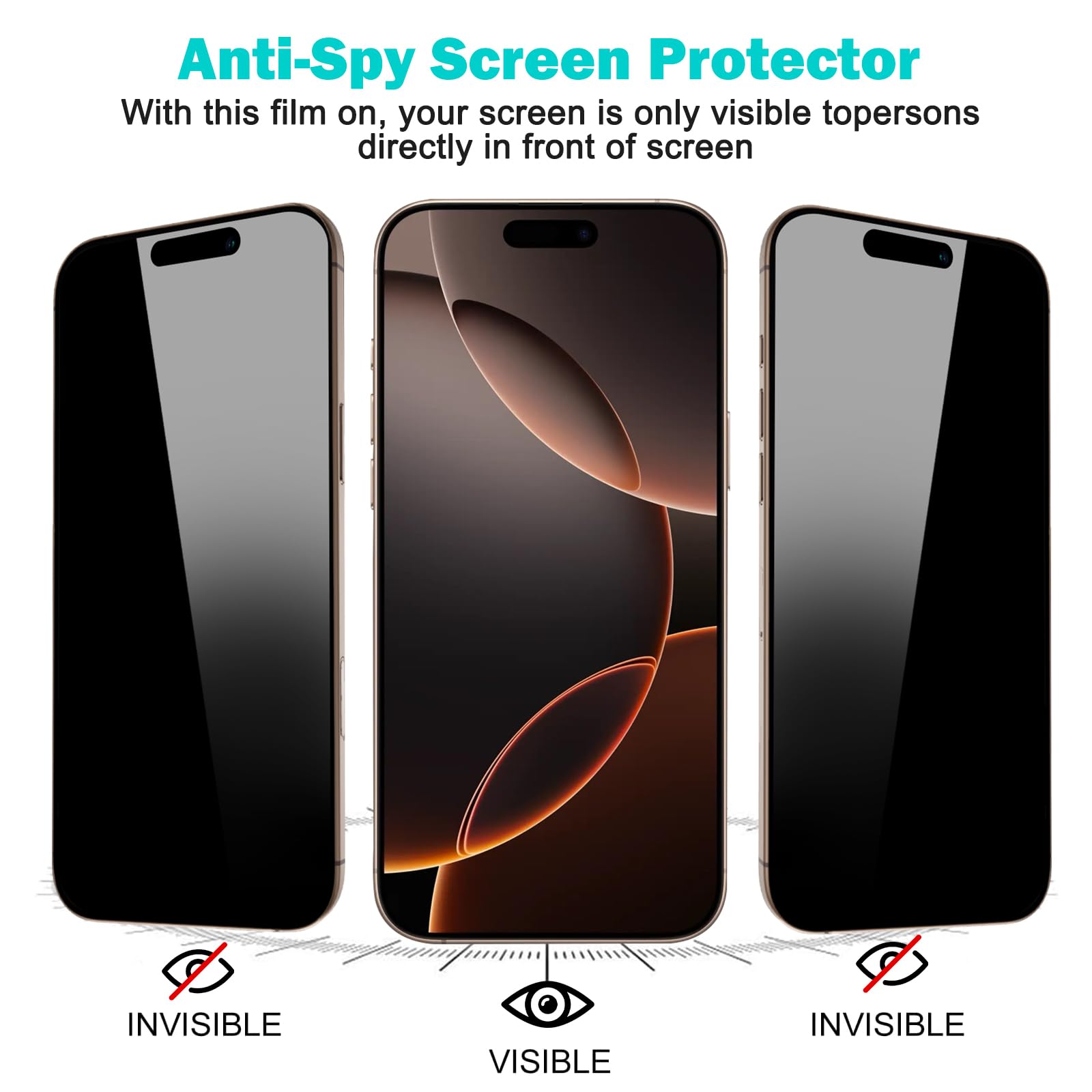 Paquet de 3 protecteurs d'écran de confidentialité pour iPhone16 15 14 13 12Pro Max + 3 paquets de protecteur d'objectif d'appareil photo, verre trempé Anti-espion dureté 9H