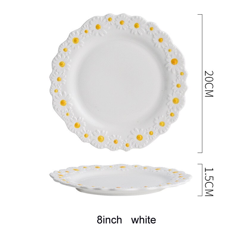 8/10inch Cute Small Daisy Flower Ceramic Dessert Plates Salad Bowl Tableware Dishes Dinner Food Steak SnackTray White Crockery