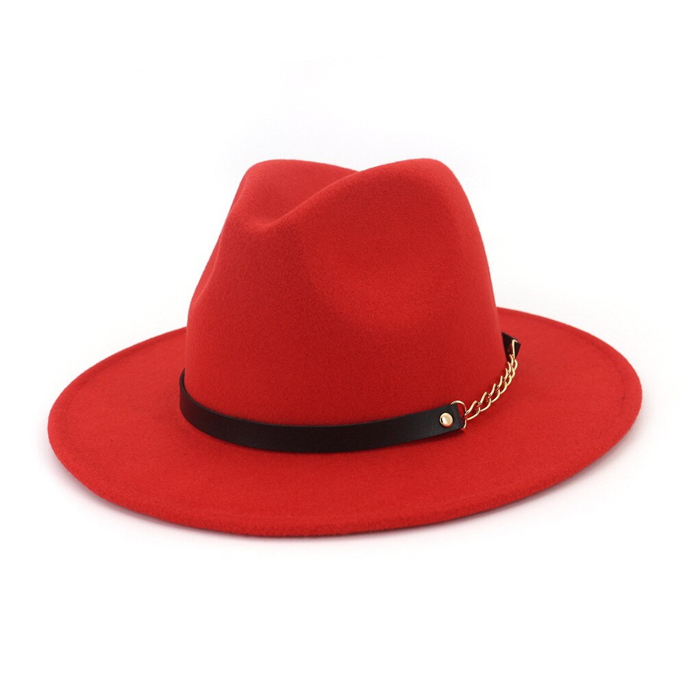 Efterår vinter filt fedora hatte med bælte bred flad kant jazz trilby formel top hat panama cap til unisex mænd kvinder: 1