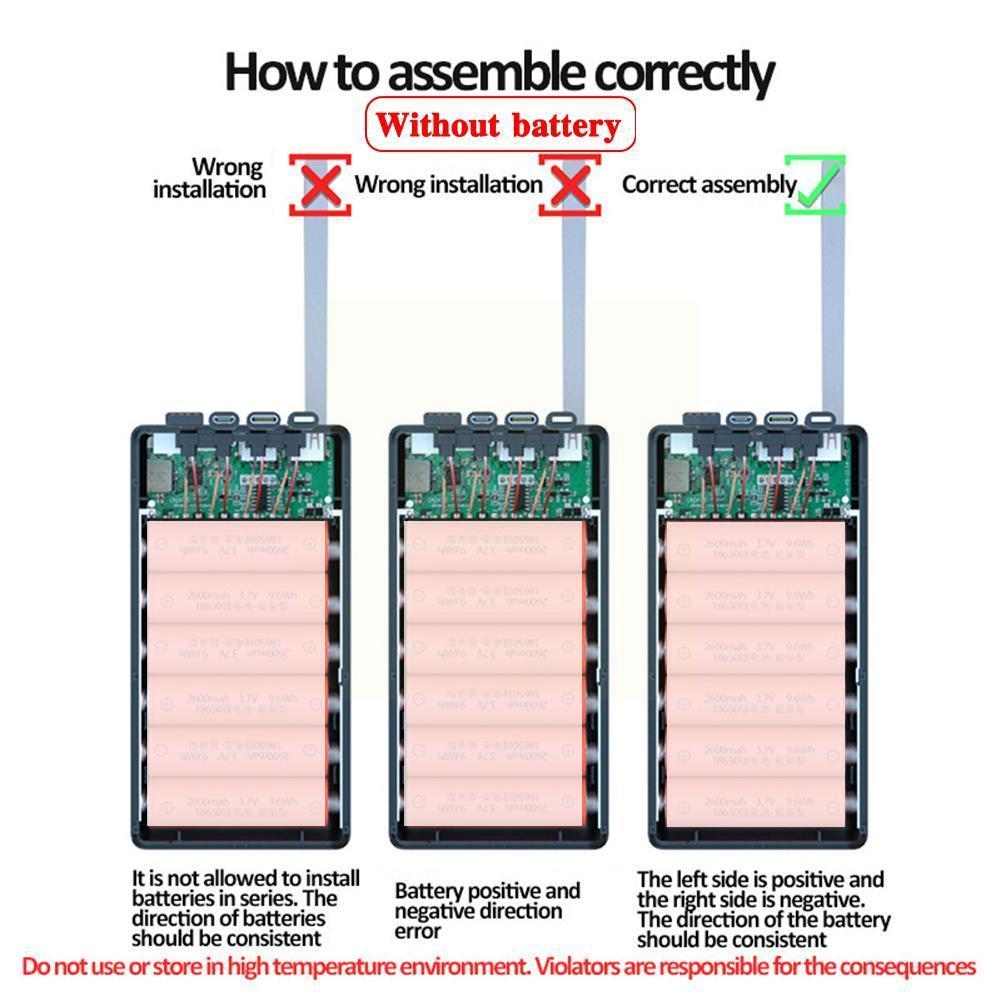 12*18650 Batterij Opbergdoos Met 4 Kabel Pd Snelle Qi Battery Charger Box Opladen 18650 Draadloze Power Bank houden N0k9