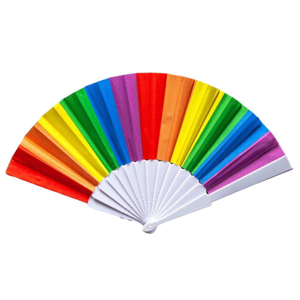 Regenboog Fan Kleurrijke Regenboog Opvouwbare Fan Lichtgewicht Compact Formaat Feestdecoratie Handventilator Draagbare Bruiloft handventilatoren: WHITE