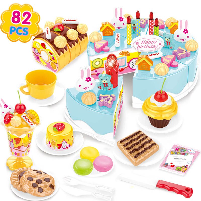 Mädchen simulation küche lebensmittel spielzeug 37-75 stück set DIY pretend zu spielen cut kuchen spielzeug geburtstag kuchen mit musik licht mädchen: 5