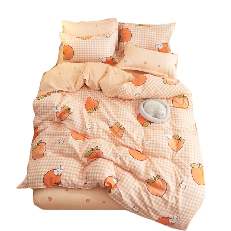 3/4Pcs Kawaii Beddengoed Sets Leuke Perzik Laken Set Met Kussensloop Voor Meisje Beddengoed Set Twin volledige Queen King Size Dekbedovertrek