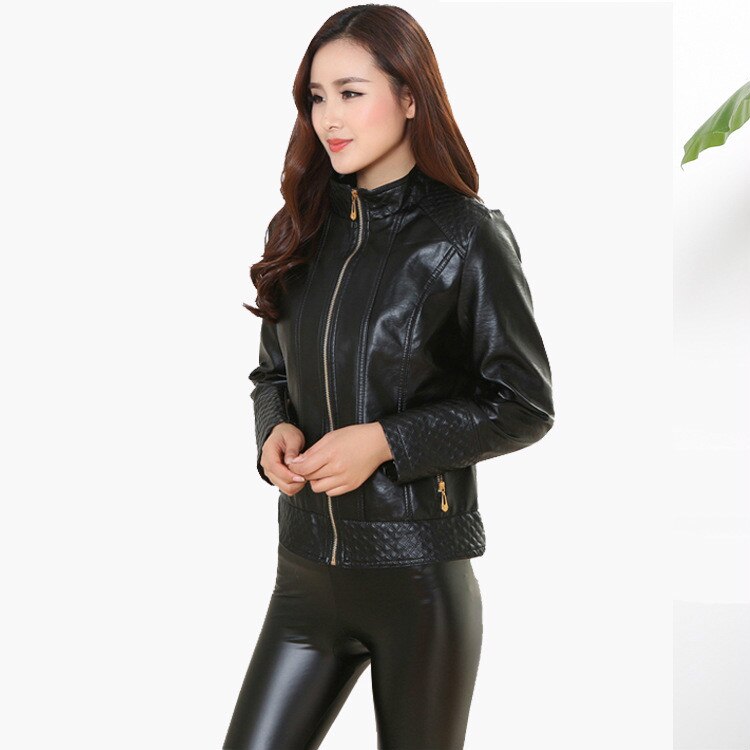 Lguc.h skinnjacka kvinnor stor storlek biker jacka kvinna plus storlek kvinnlig jacka stor storlek kappa dam svart röd 5xl 4xl: Svart / 4xl