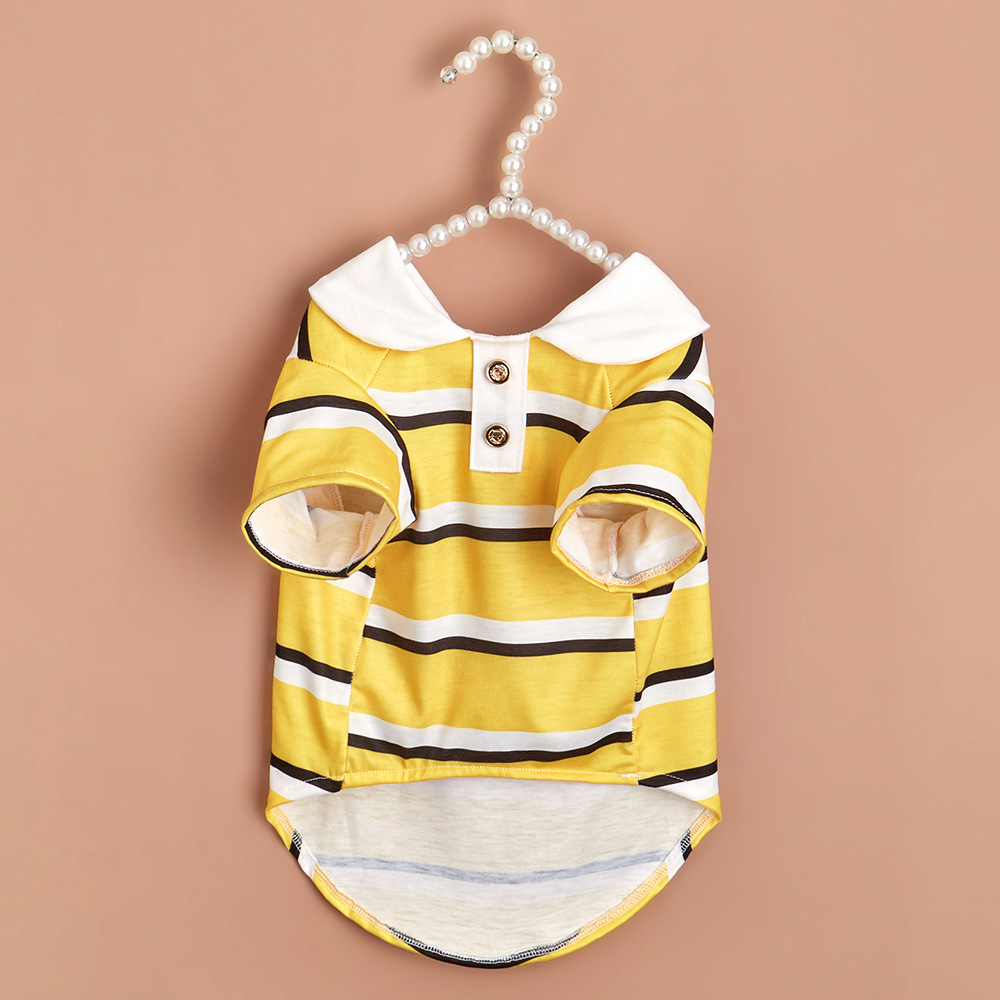 Polo deportivo a rayas para cachorros, ropa para mascotas de primavera y otoño para perros pequeños, jerséis de Bichon maltés Schnauzer, ropa para mascotas: XS / YELLOW