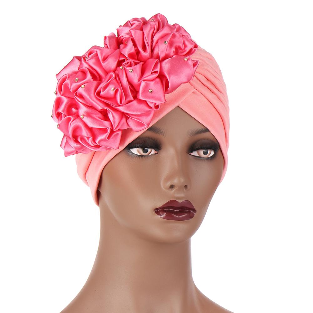 Turban à grandes fleurs pour femmes, couvre-chef, enveloppements de tête, Hijabs intérieurs musulmans, Bonnet, chapeau africain et indien,: 9
