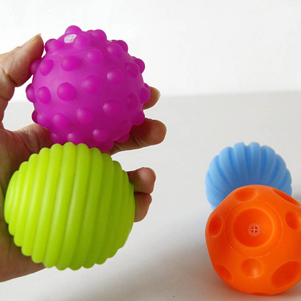 Colorful Soft Baby Kids Textured Tactile Sensory Stress Balls Soft Rubber Hand Massage Training Balls Sounding Toys For Children