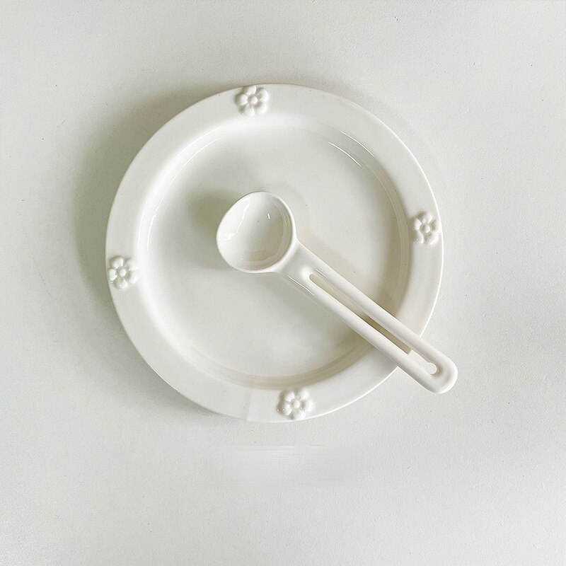 LadyCC – fourchette irrégulière en céramique Simple et créative, cuillère de dessin animé blanche, couteau à beurre, accessoires de tir