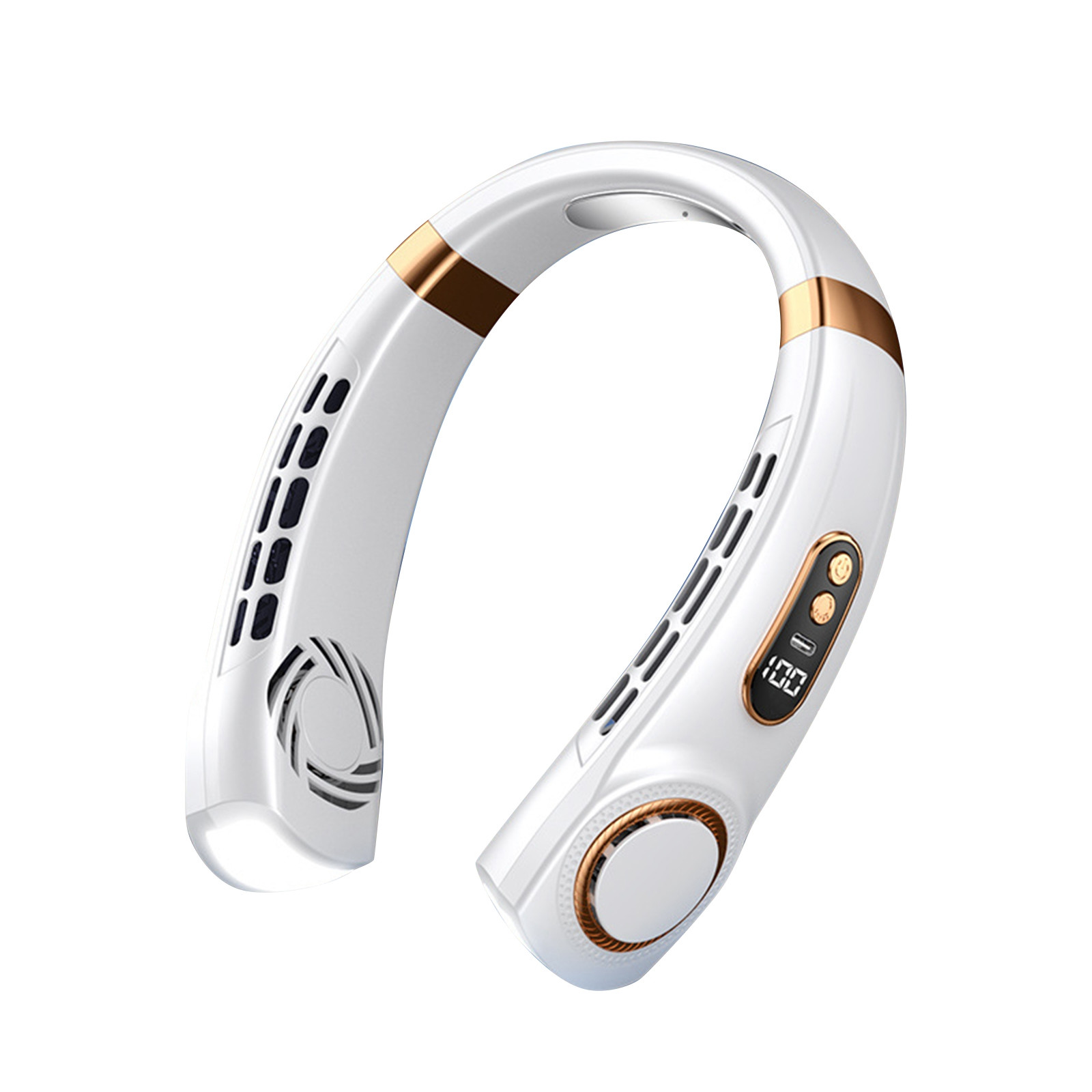 Ventiladores de cuello, ventilador portátil USB para colgar en el cuello, ventilador frío, pantalla de mano, ventilador deportivo silencioso recargable, banda para el cuello, ventilador sin hojas: BLANCO