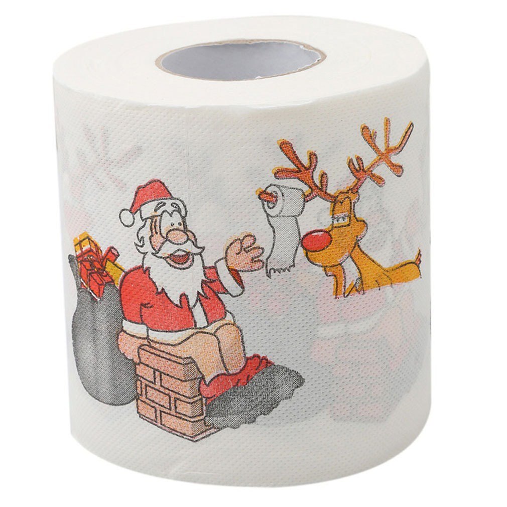 Christmas Toilet Paper Festival Theme Printed Wood Pulp Toilet Paper Festive Roll Santa Claus Reindeer Decor Supplies 2022: Default Title
