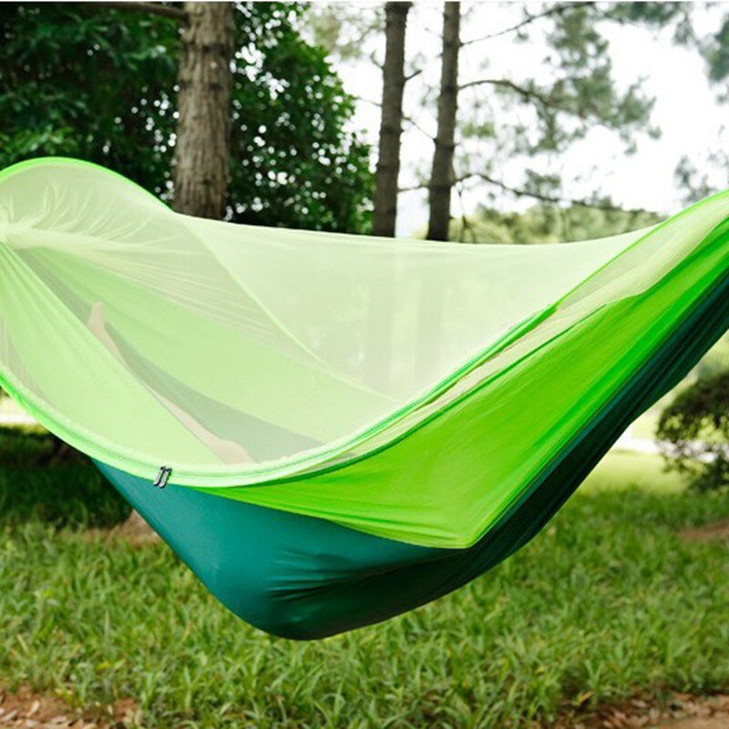 Hamaca doble ultraligera para acampar al aire libre, con mosquitera, para niños, ocio familiar, hogar, cama colgante para dormir, vacaciones: green