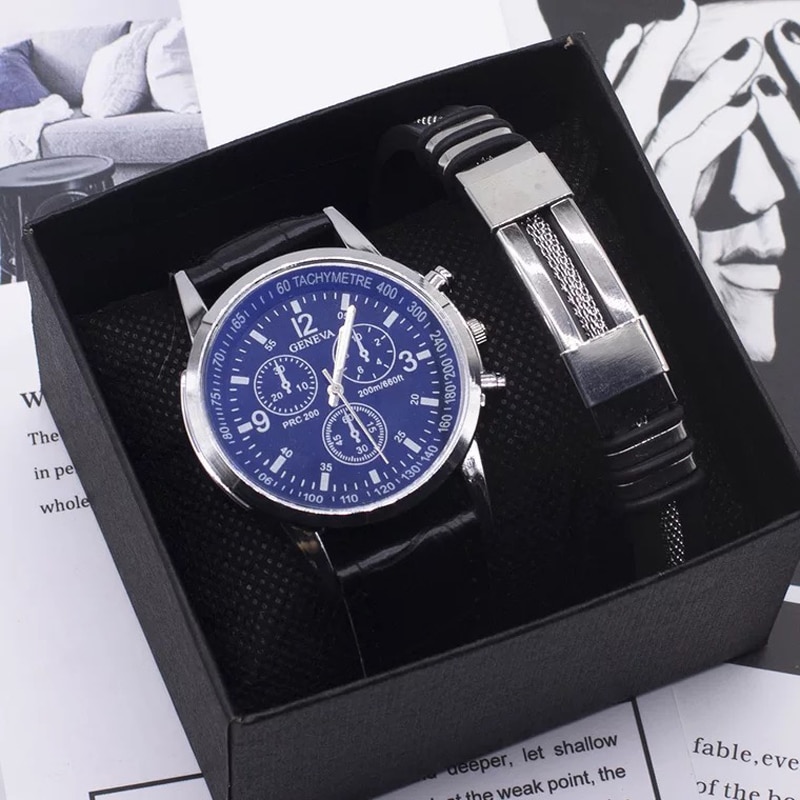 Mannen Horloge Armband Set Luxe Horloge Pu Lederen Heren Analoog Horloge Zakelijke Horloges Voor Mens