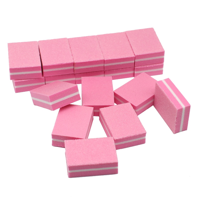50 stks Mini Roze Nail File Buffer Spons lime een ongle professionel 100/180 Grit 2 Side Manicure Tool Schuurpapier kleine cube