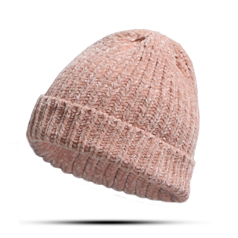 Bonnet épais en maille Chenille pour l&#39;hiver, mignon, décontracté, couleur unie, Skullies, Ski