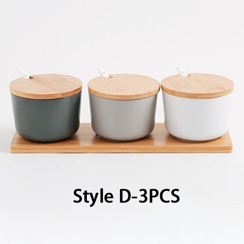 Kitchen Ceramic Spice Rack Salt Shaker And Pepper Shaker Jars For Spices With Cover Storage Bottle Box Holder Cooking Tools: Style D-3PCS