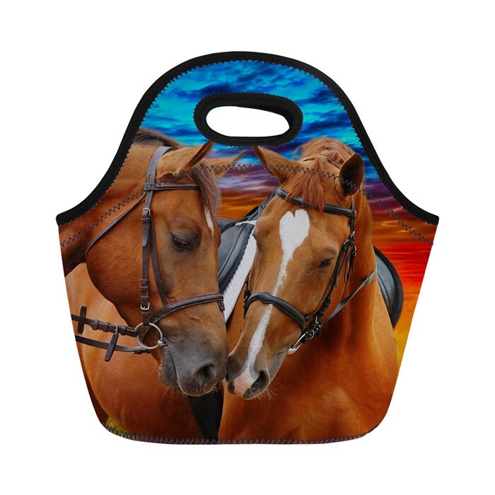 FORUDESIGNS Horse Printing Insulated Thermal Food Lunch Bags Neoprene Portable Women Kids Picnic Cooler Lunch Box Tote Bag: C0281Z20