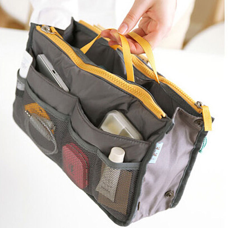 Kvinder dame rejse indsats håndtaske arrangør pung stor liner kosmetisk arrangør indsætte taske: Grå
