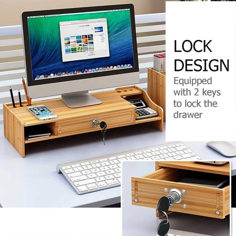 Desk-Holder Shelf Wooden Desktop Holder Computer Monitor Stand Multi-function Laptop Desk Holder With Cabinet Computer Riser