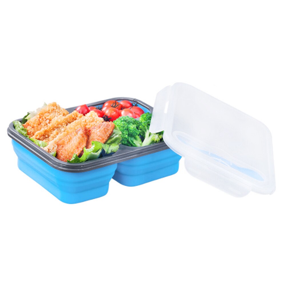 2 Cellen Silicone Inklapbare Draagbare Lunchbox Magnetron Kom Bento Box Vouwen Voedsel Opslag Container Lunchbox 650Ml + 450M