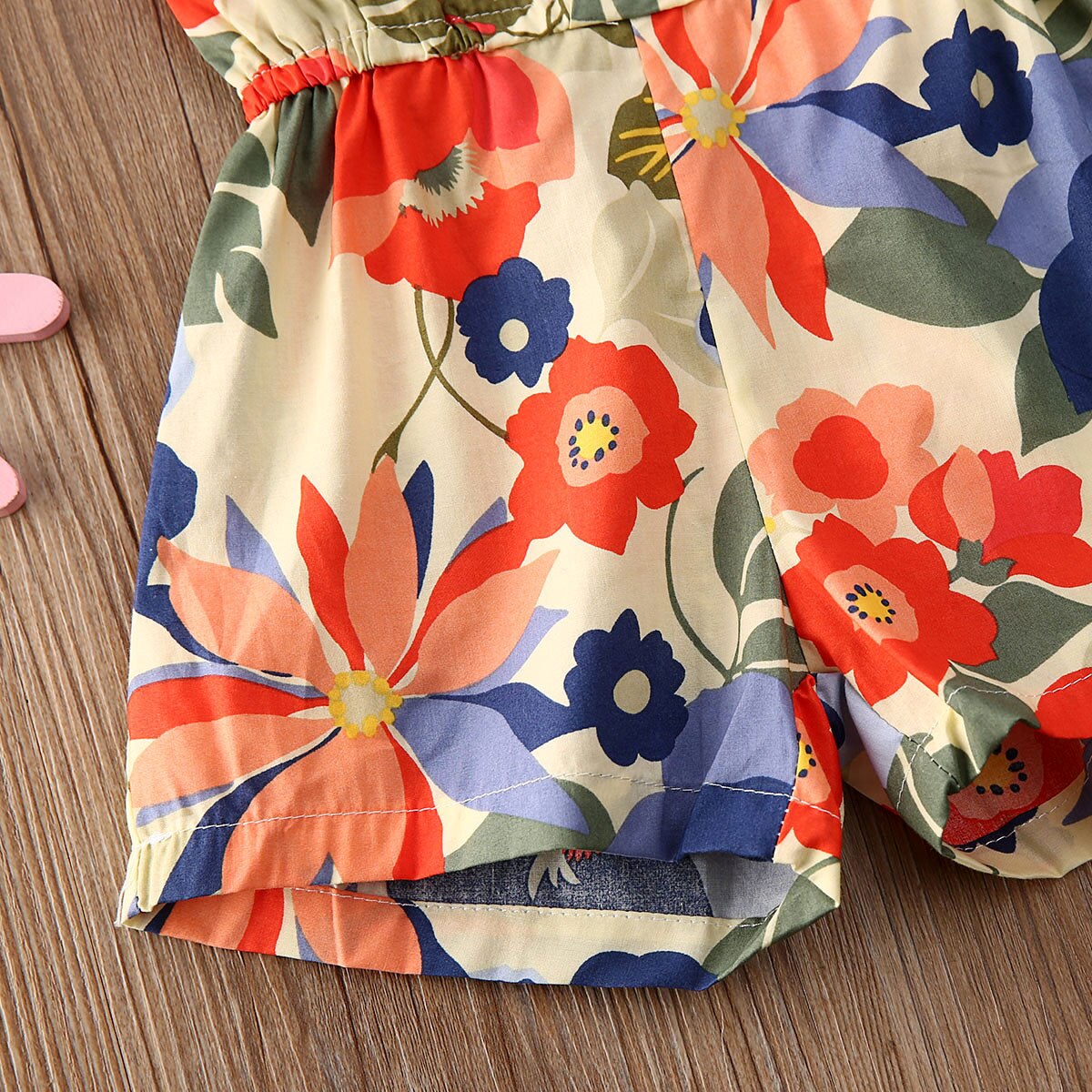 Børn overall småbørn baby pige solsikke print flæse jumpsuit playsuit kortærmet sommer stretch v-hals