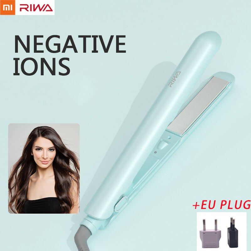Riwa Hair Straightener Curler Waver Styling Tools Negative Ion Essential Oil Coating Hair Care Clip 32MM Styling Tools Curler: BLUE  EU PLUG