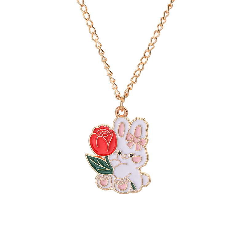 créative Sakura lapin chat collier mignon dessin animé guirlande pendentif dames bijoux accessoires colliers rose