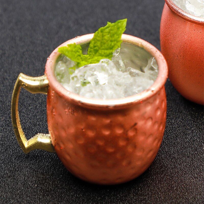 6PCS 2oz Mini Moscow Mule Mug Set Shot Glasses Set Stainless Steel Hammered Copper Plated Milk Coffee Cocktail Wine Travel Cup