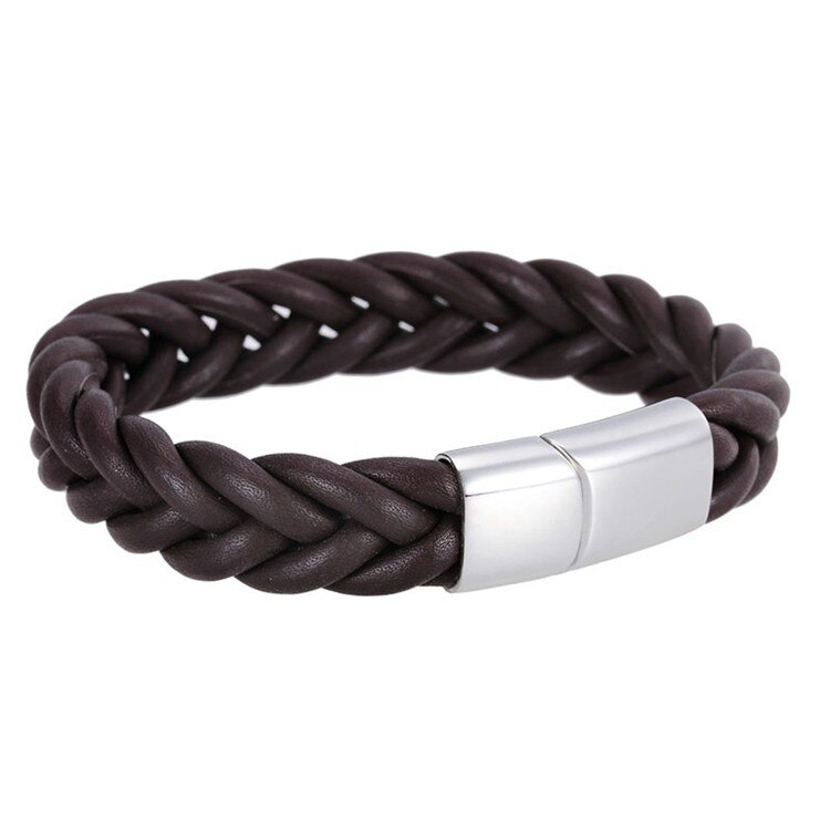 Charm mannen Armband 12mm Gevlochten Lederen Armband mannen Roestvrij Stalen Gesp Sieraden mannen Lederen Sieraden