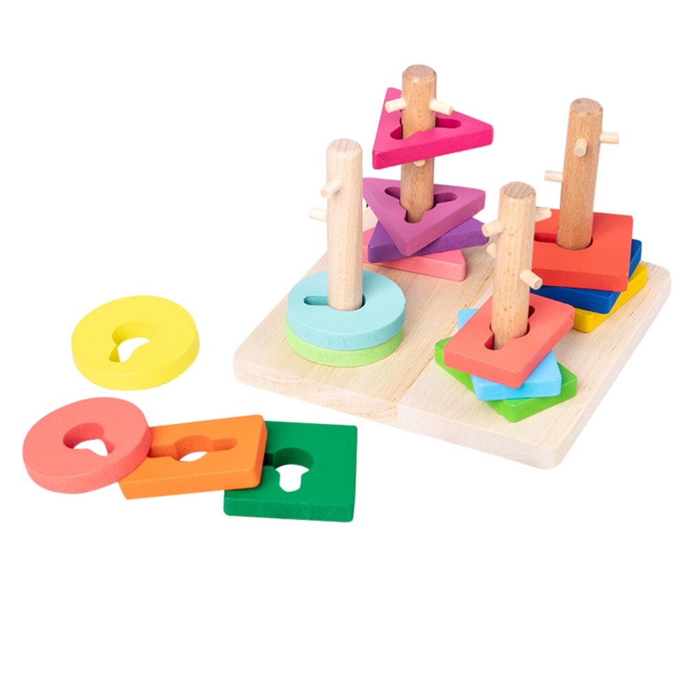 1 set houten schattige kleurrijke educatieve speelgoed kinderspelletjes geometrisch speelgoed voor kinderen: Default Title