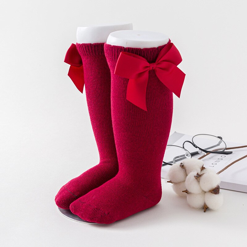 Baby Knee High Socks for Girls Lace Big Bow Socks Soft Cotton Autumn Winter Kids Long Socks: style2 red