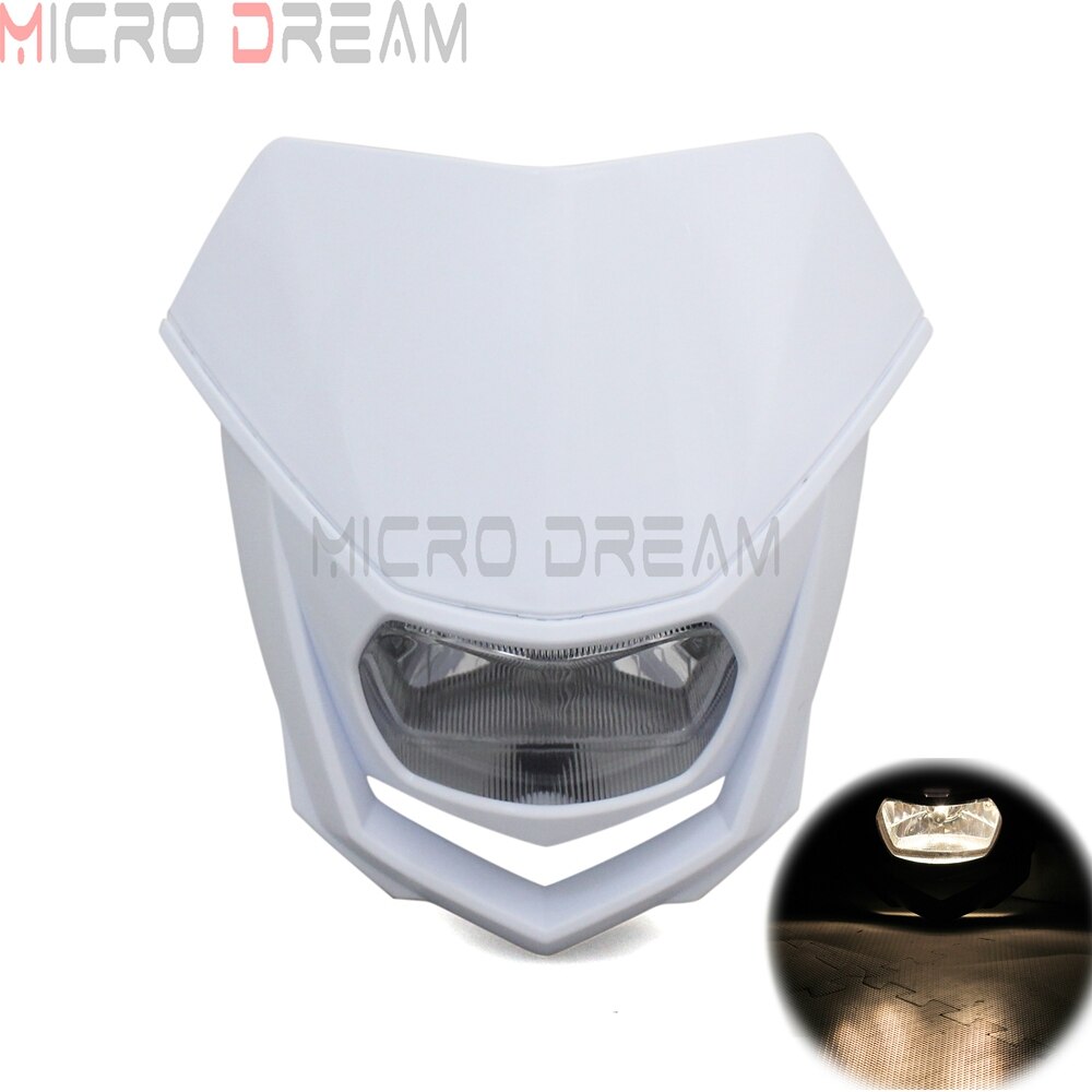 Motocross Dirt Bike Offroad Enduro H4 Headlight Universal 12V 35w Motorcycle Headlamp Mask for Honda Yamaha Suzuki CRF WRF DR YZ: White