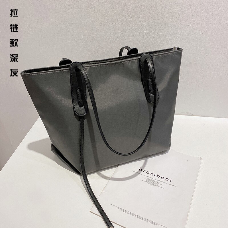 Handtaschen aus oxford-stoff, canvas-handtaschen, geräumige nylon-tragetaschen mit einem schultergurt: Reißverschluss dunkelgrau