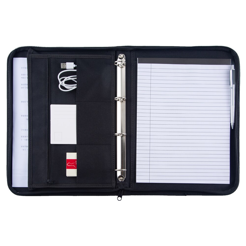 A4 Document File Folder Black Oxford Fabric Padfolio