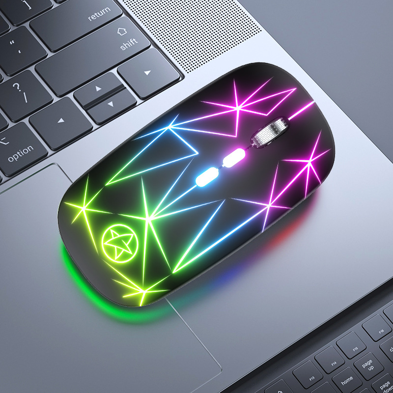 Rechargeable RGB Wireless Mouse USB 2.4Ghz Computer Mause Gamer Mouse LED Backlit Ergonomic Gaming Mice Silent For PC Laptop: Star Black