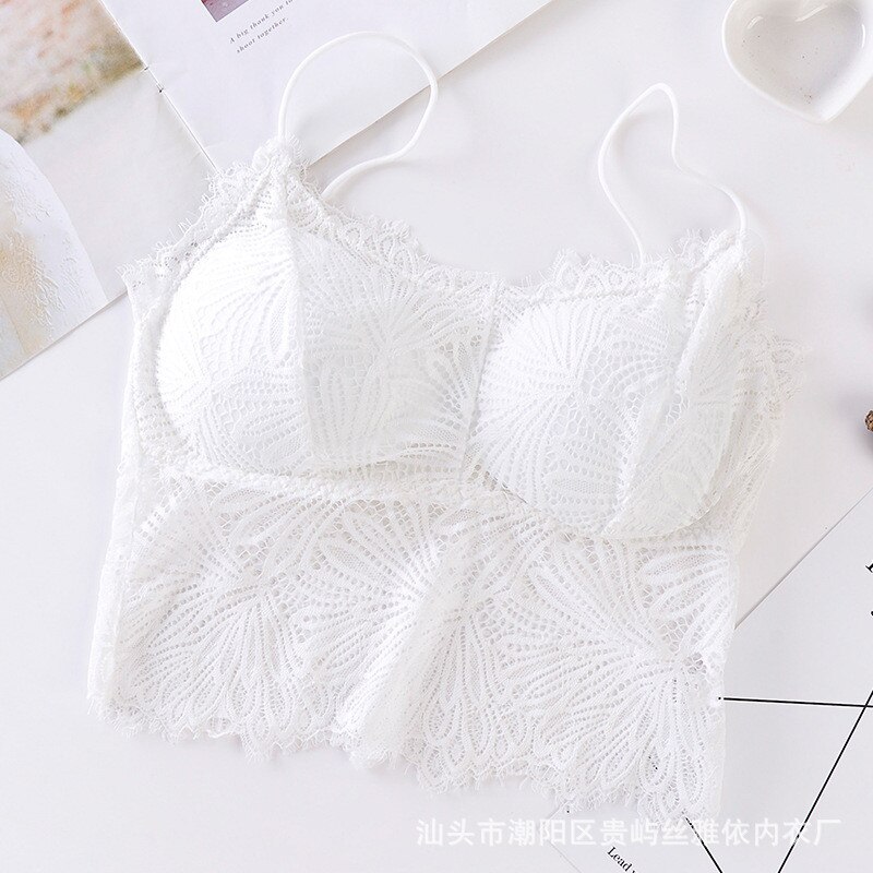 Blonde bh bandeau top til kvinder strop tank bralette sexet lingeri kvindelig trådløst undertøj dame blonde polstret camisole crop top: Hvid