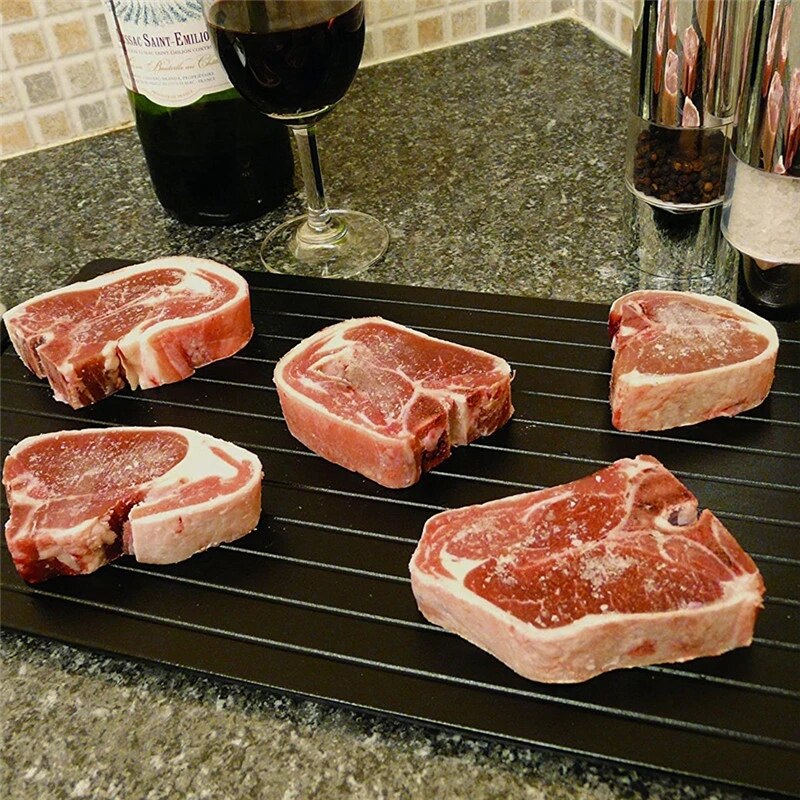 Bandeja para descongelar carne de pescado, utensilio de cocina de aluminio y silicona, descongelación natural, placa de descongelación rápida,