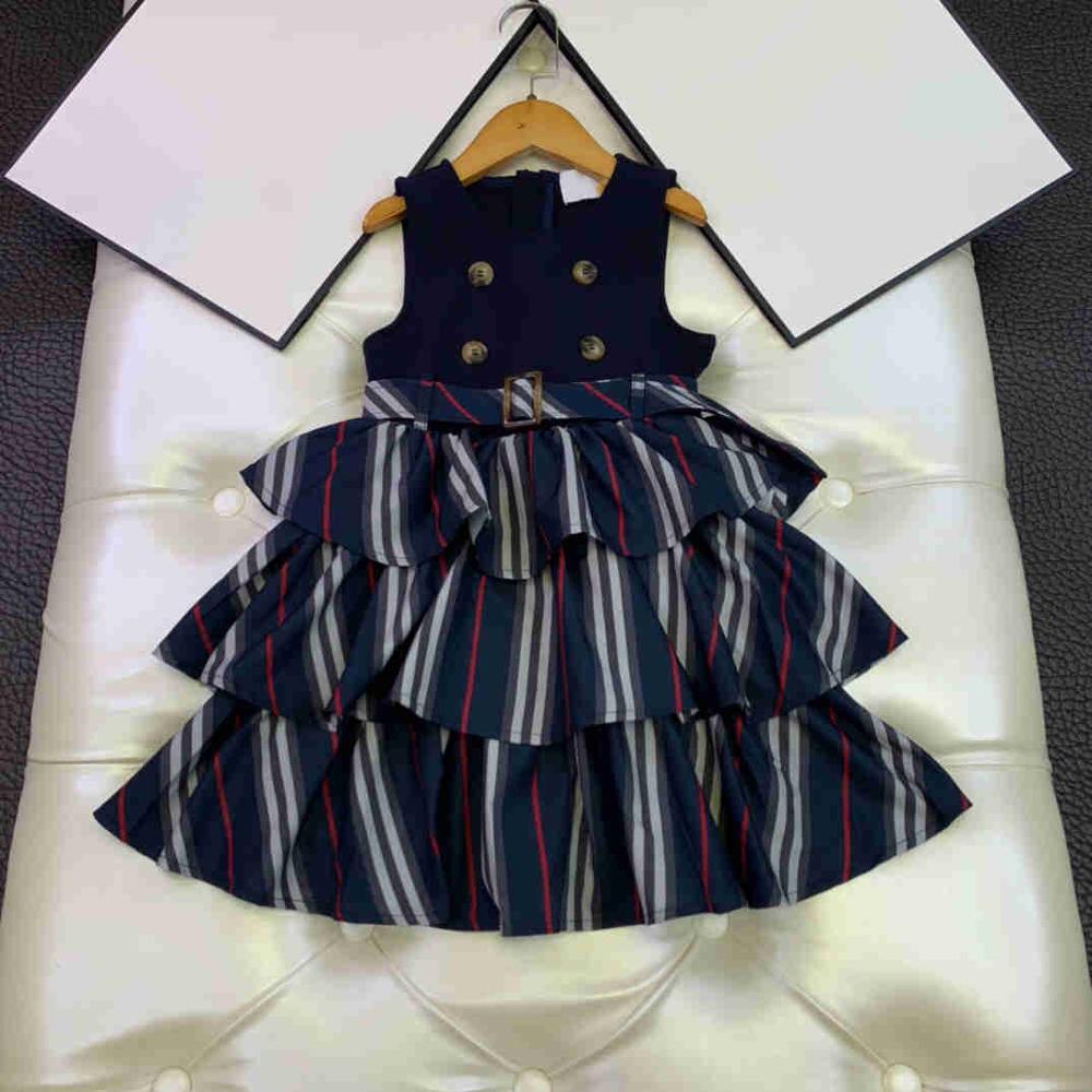 20 sommer engelsk stil baby børn tøj søde kjoler til pige kjole med skærf fest outfit: Blå / 160 cm