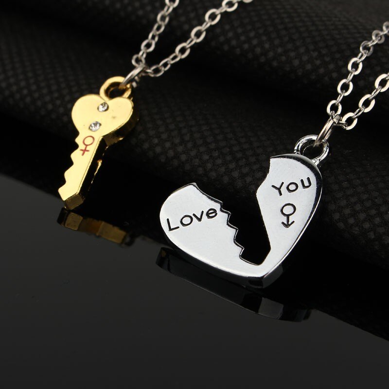 2 stks/set Liefde Sleutel Hart Hanger Kettingen voor Vrouwen Mannen Lovers 'Paar Sieraden Gebroken Hart Ketting Valentine N1362