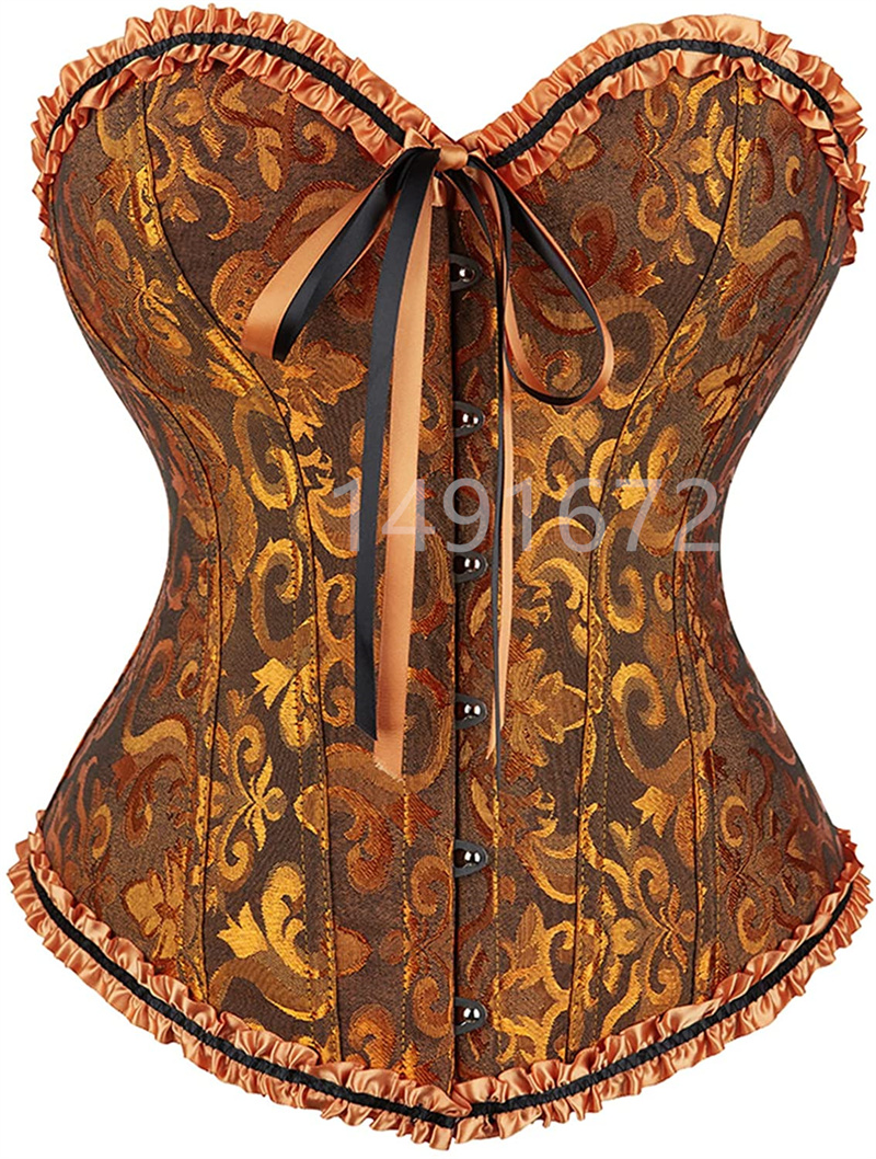 Corset Bustier Haut Jaune Sexy femme Grandes Tailles Overbust Corselet lacets Floral Gothique Brocart Vintage Médiévale: XXXL