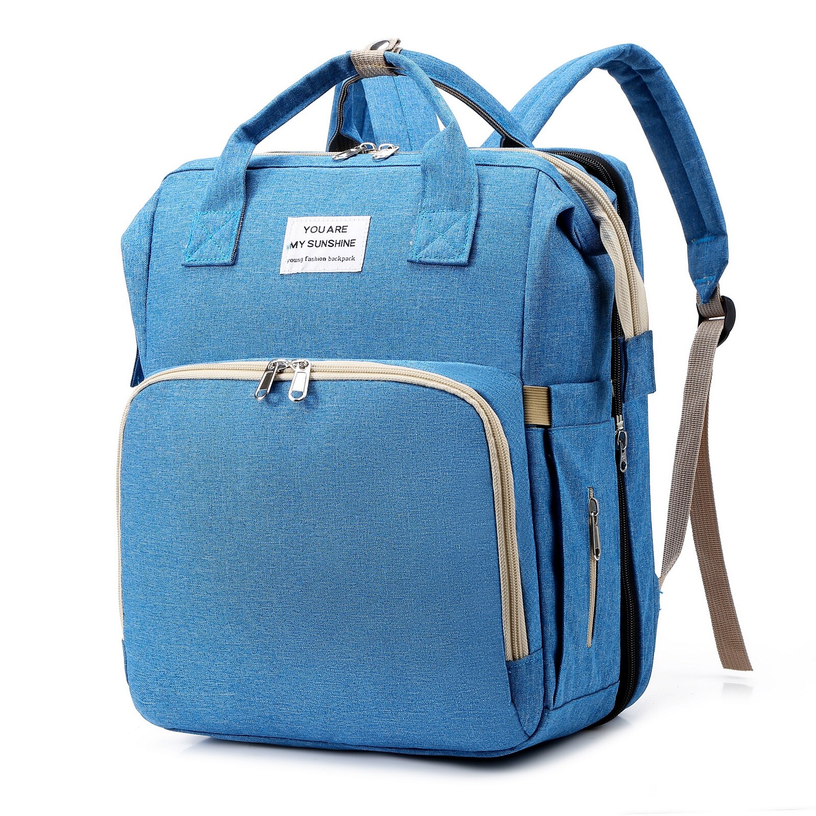 Portable Folding Baby Backpack Bed Multifunctional Bed Mid-Bed Mother And Baby Bag Portable Large Capacity Bag: Blue