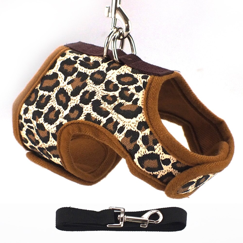 Stærk hundesele til små hunde kæledyr hamster kaniner sele bløde kæledyr snor seler til kanin hvalp  k9 hund kæledyr vest sele: Leopard / L