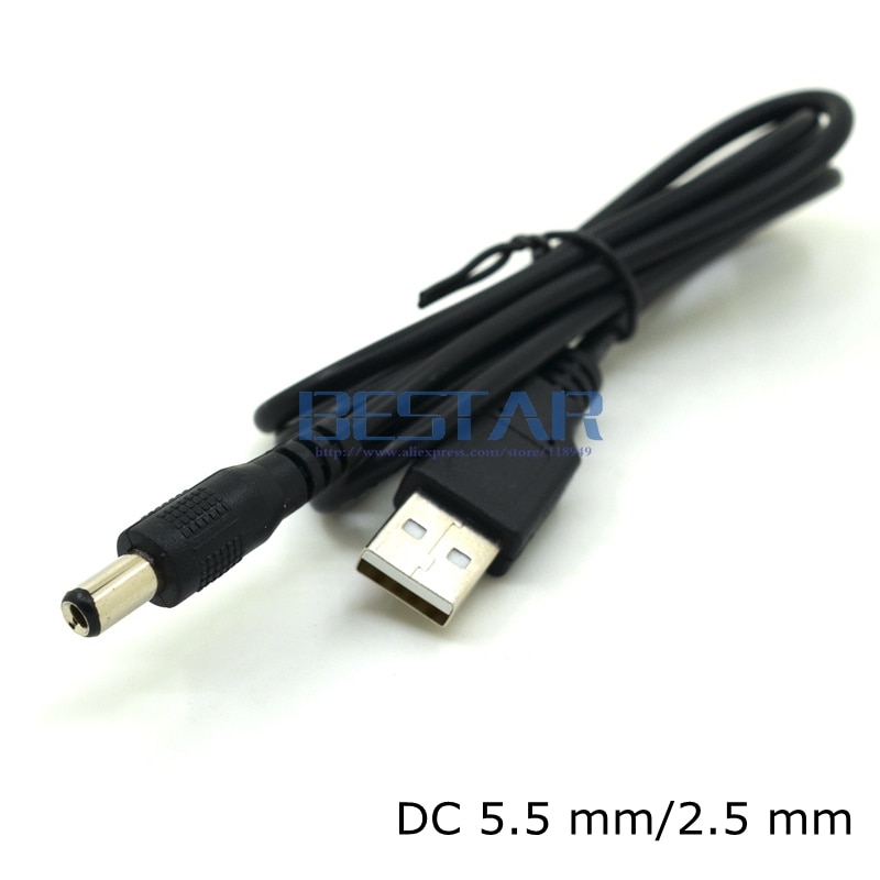 USB 2.0 naar DC 5.5mm/2.5mm 5.5*2.5mm 5.5x2.5 tubular 5 Volt DC Barrel Jack Power oplaadkabel 1 m Elleboog Haakse