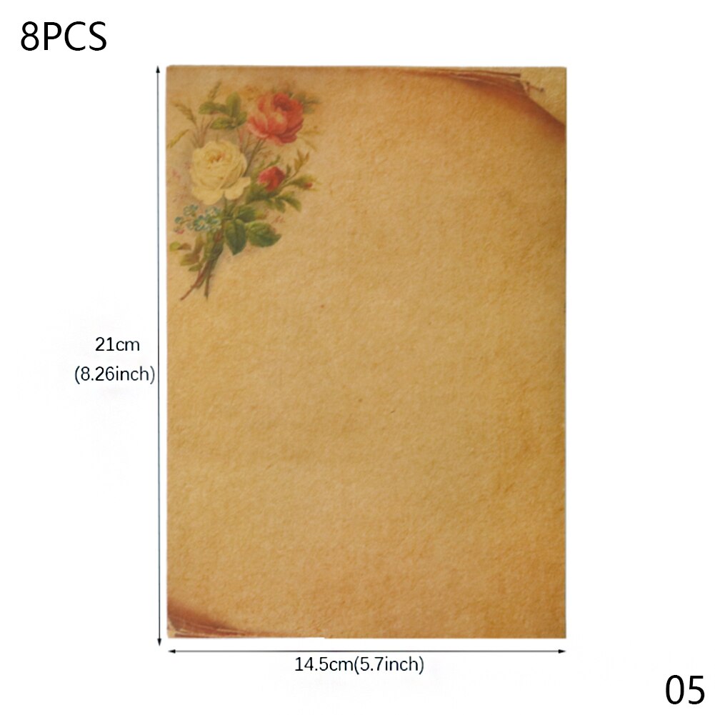 8 Sheets Retro Vintage Writing Paper Letter Papers Old Europe Style Romantic Kraft Brown Papers Scrapbooking Collection Papers: 05